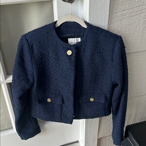 Abercrombie & Fitch Cropped Navy Tweed Jacket